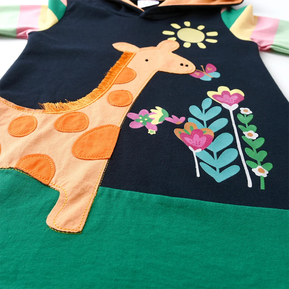 Hooded Giraffe and Rainbow Dress