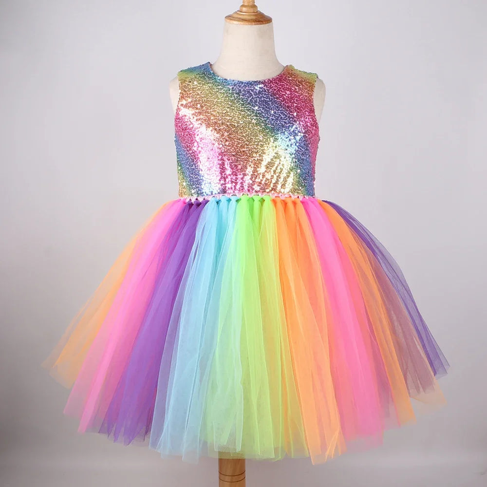 Rainbow Sequins Princess Tutu Dress