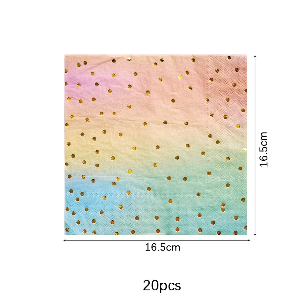 Rainbow Birthday Disposable Tableware Gold Dot