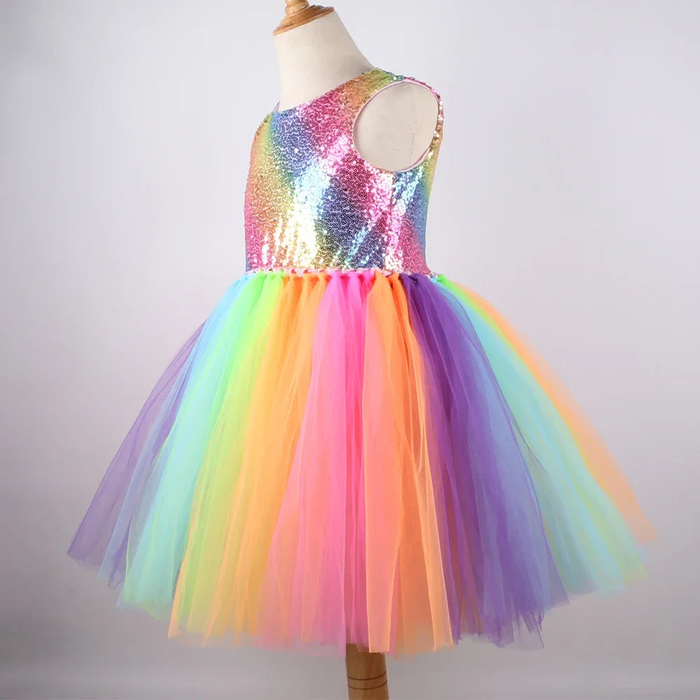 Rainbow Sequins Princess Tutu Dress