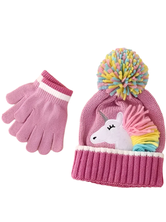 Unicorn Knitted Hat & Gloves Set