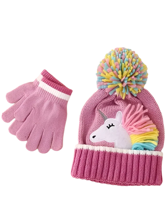 Unicorn Knitted Hat & Gloves Set