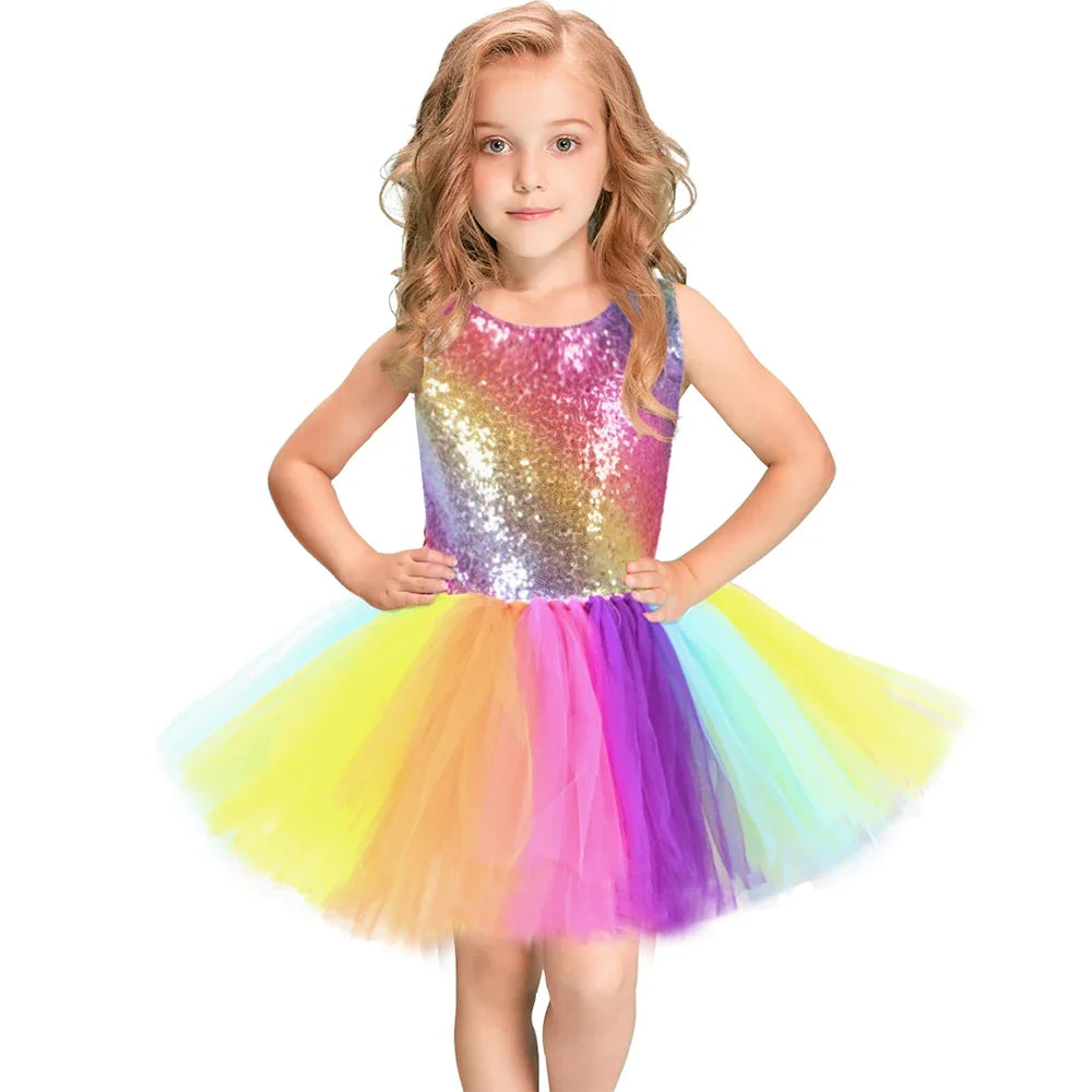 Rainbow Sequins Princess Tutu Dress