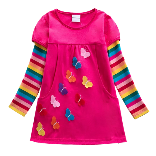 Butterfly Embroidery Rainbow Striped Sleeves