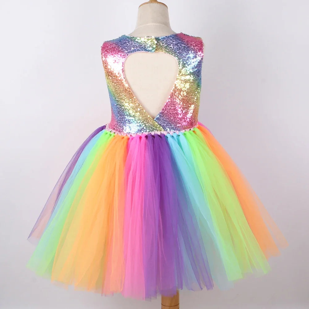 Rainbow Sequins Princess Tutu Dress