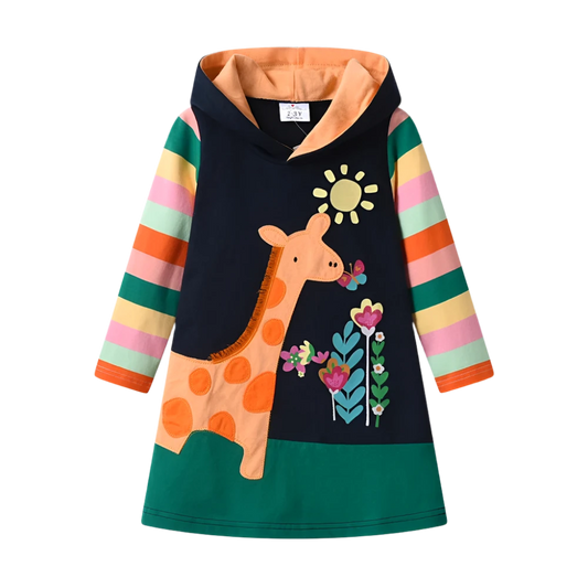 Hooded Giraffe and Rainbow Dress