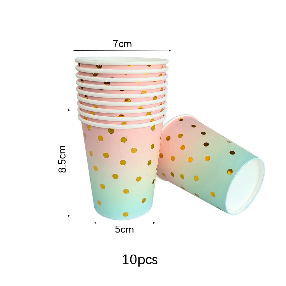 Rainbow Birthday Disposable Tableware Gold Dot