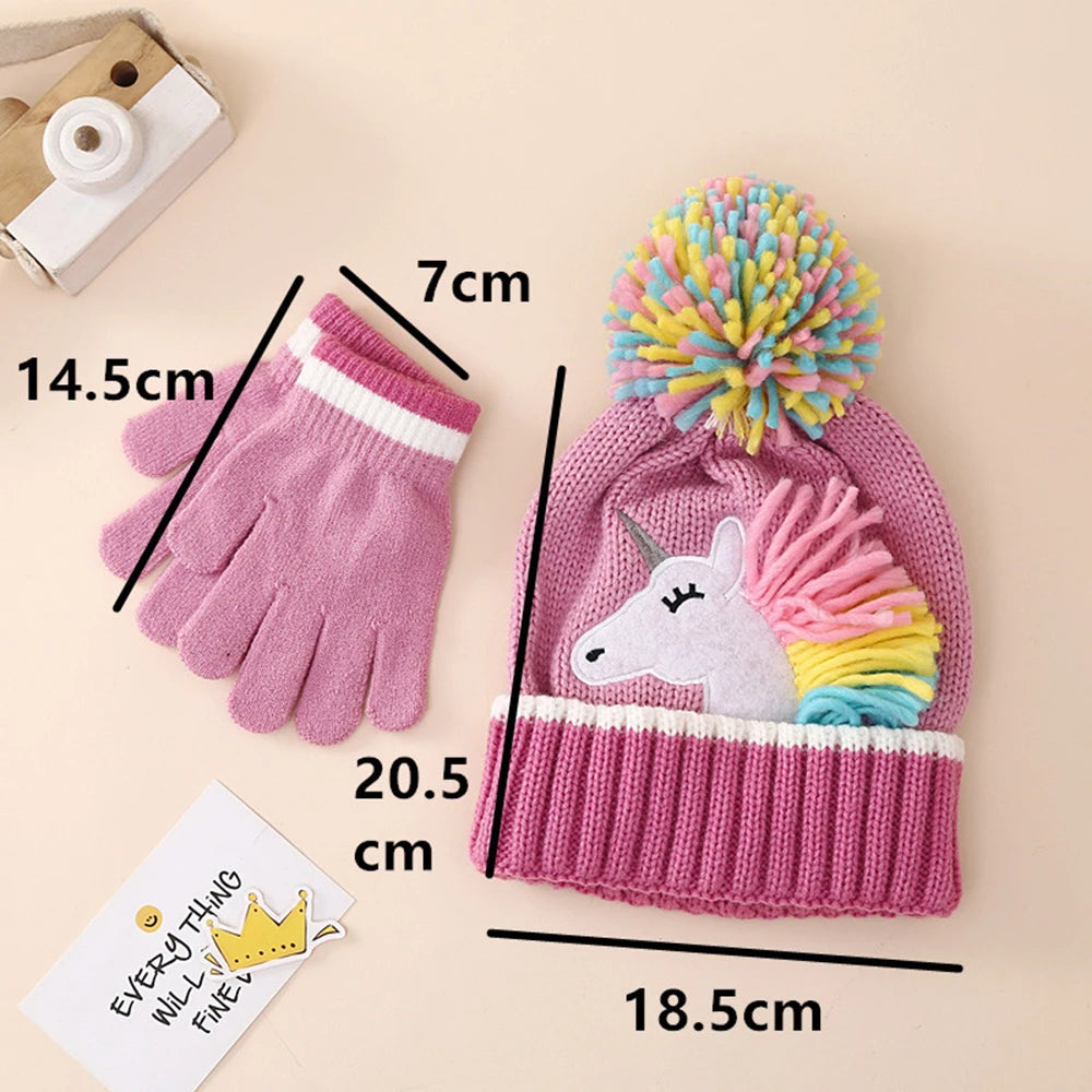 Unicorn Knitted Hat & Gloves Set